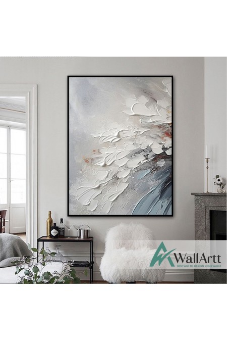 Abstract White Flower Branch 3d Heavy Textured Partial Oil Painting